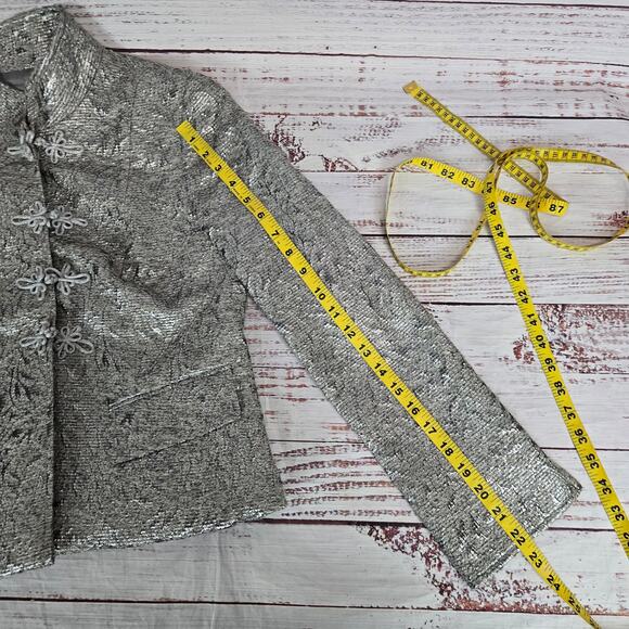 Lafayette 148 Metallic Tweed Blazer Size 4 Floral Textured Snap Front Lux Glam - Picture 8 of 10
